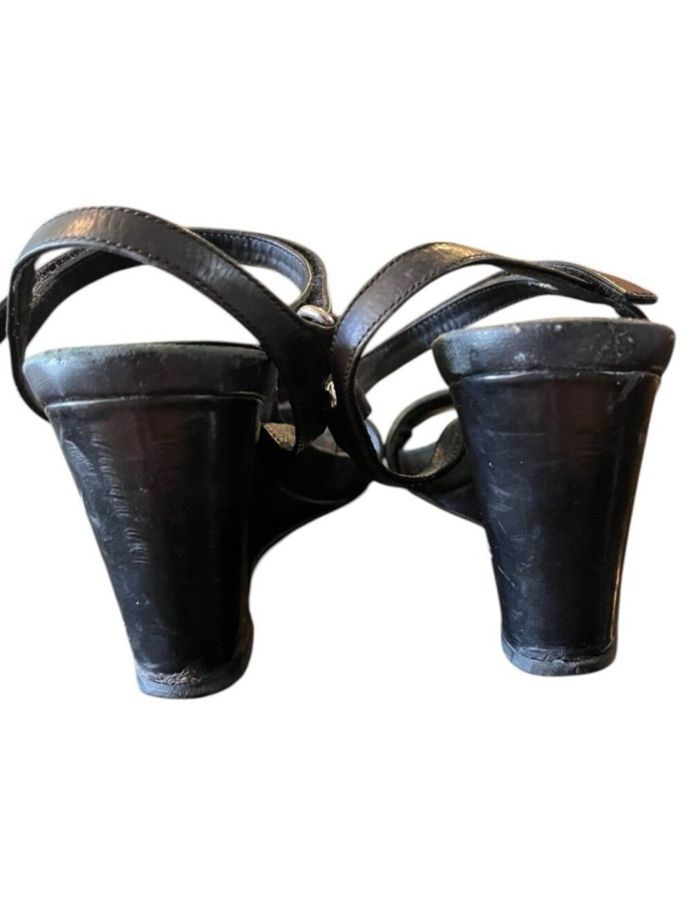 Prada Ladies Size 7.5 Black Leather Platform Sandals Block Heel  Ankle Strap Vtg - Picture 6 of 15